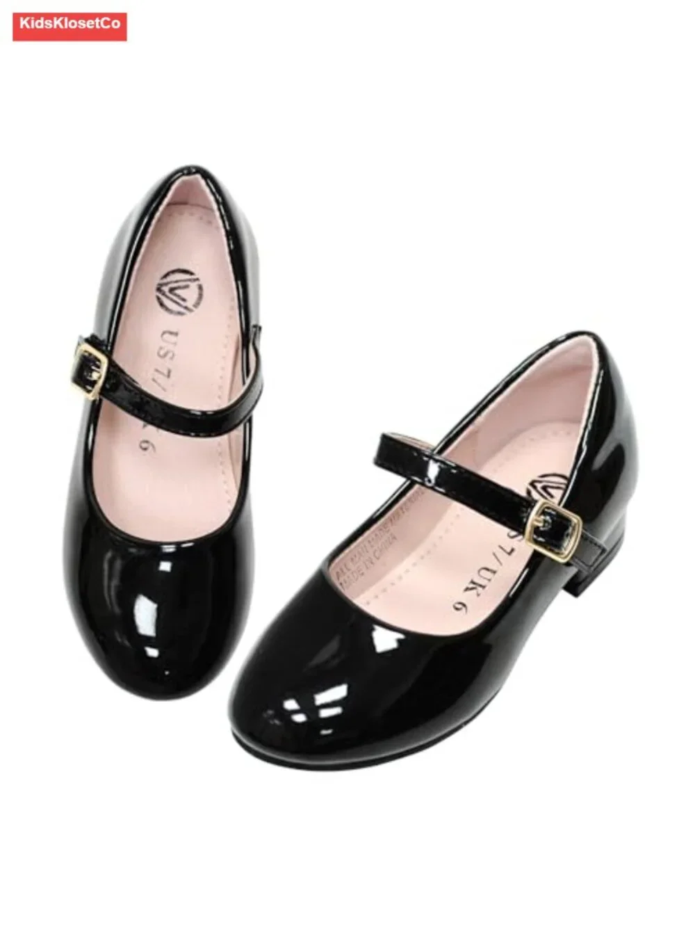 Girls Mary Jane Flats with Hook and Loop Closure, Low Heel Dress Shoes